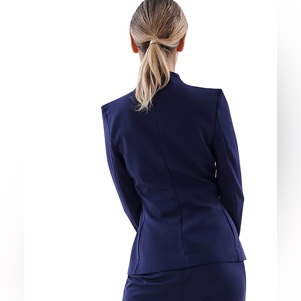 Marycrafts Navy Blue Structured Career Blazer Size 4 Business Office Work Jacket - Picture 2 of 9